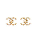 CHANEL PEARL&CRYSTAL CC LOGO EAR CLIPS GOLD TONE