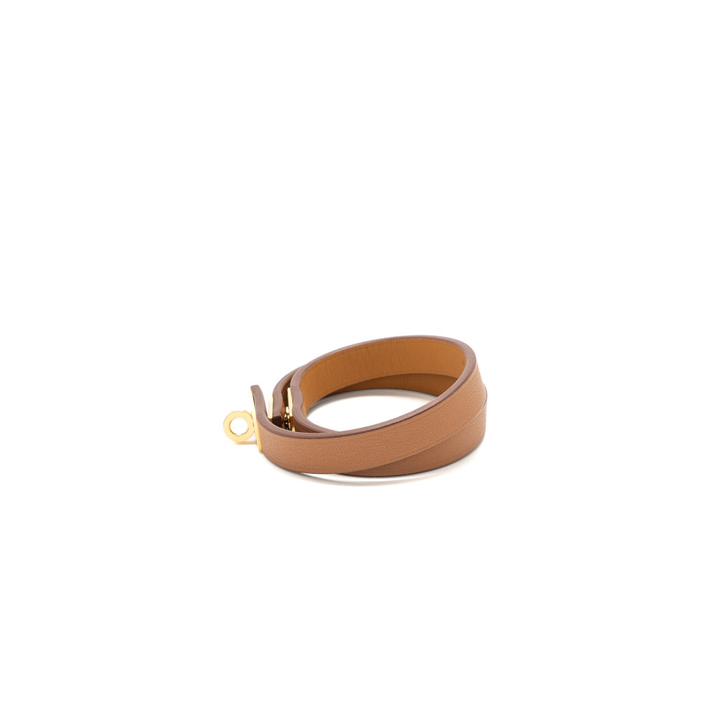 HERMES SIZE T2 MINI KELLY DOUBLE TOUR BRACELET SWIFT GOLD GHW STAMP U