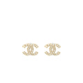 CHANEL CLASSIC MINI CC LOGO EARRINGS PEARL/CRYSTAL LIGHT GOLD TONE