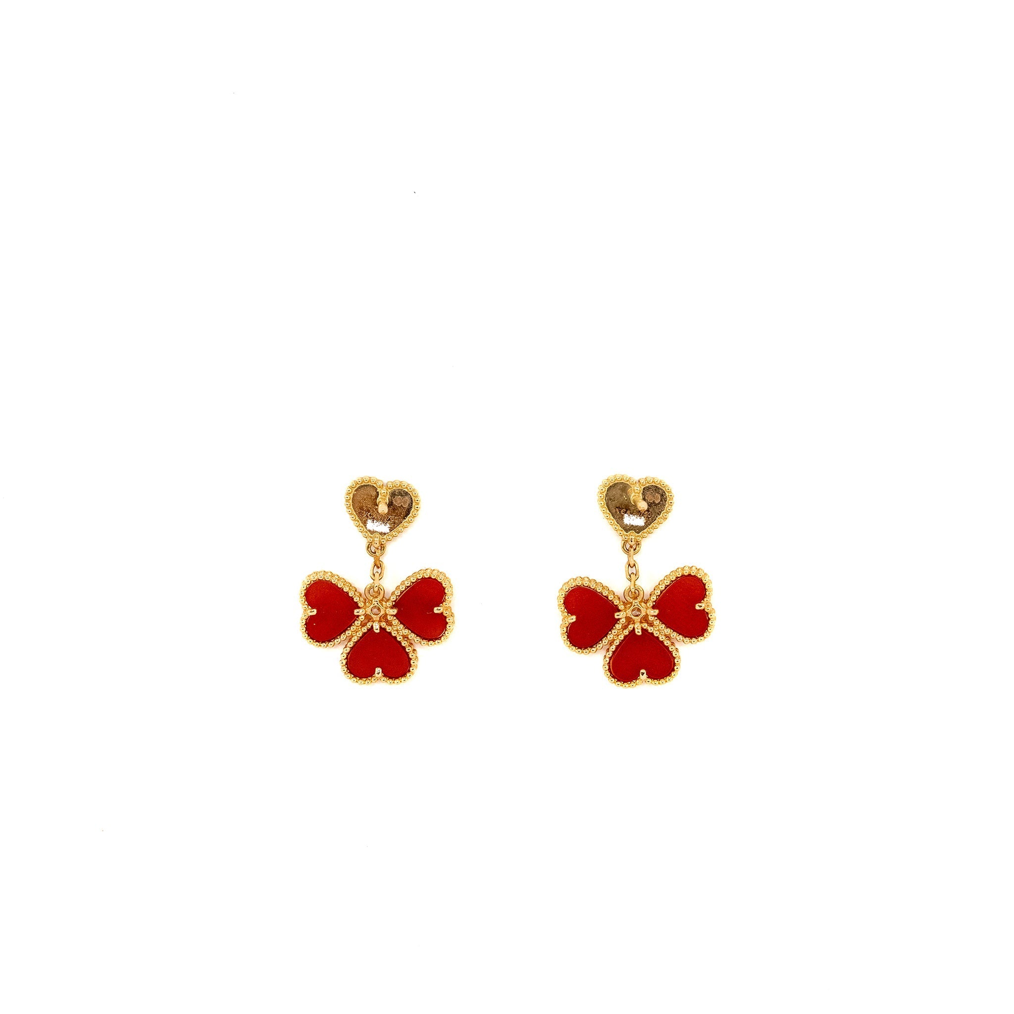 VAN CLEEF &ARPELS SWEET HEARTS EARRINGS CARNELIAN ROSE GOLD, DIAMONDS