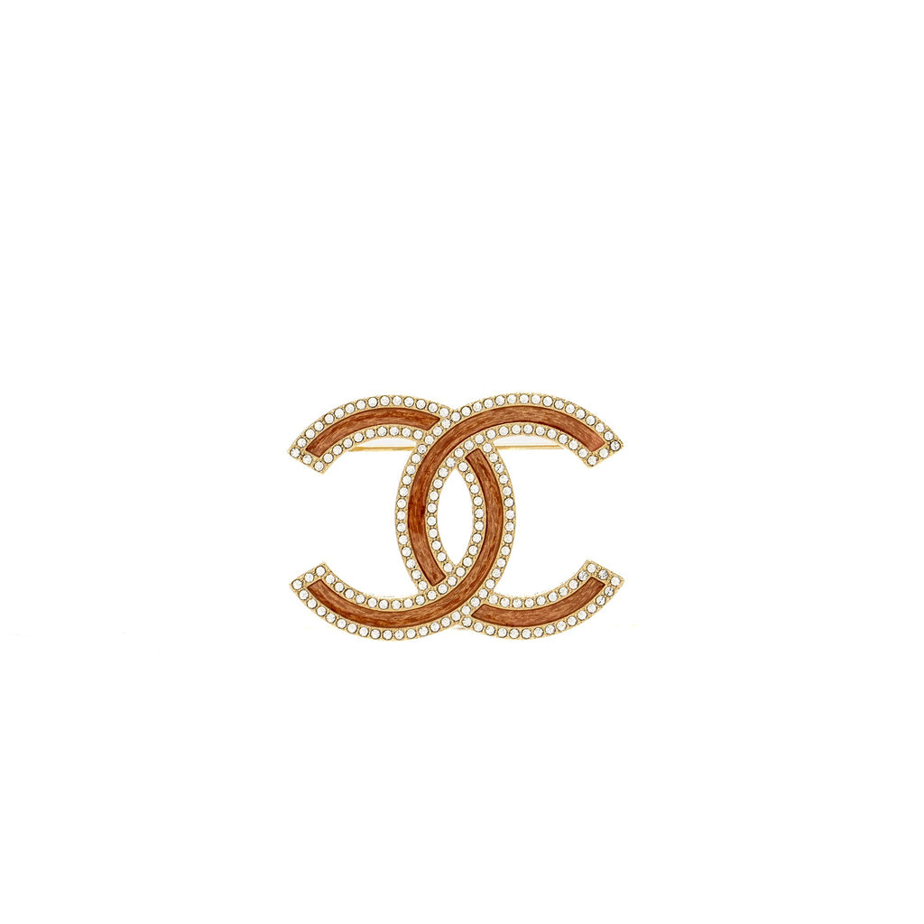 CHANEL 21S CC LOGO BROOCH CRYSTAL PINK GHW