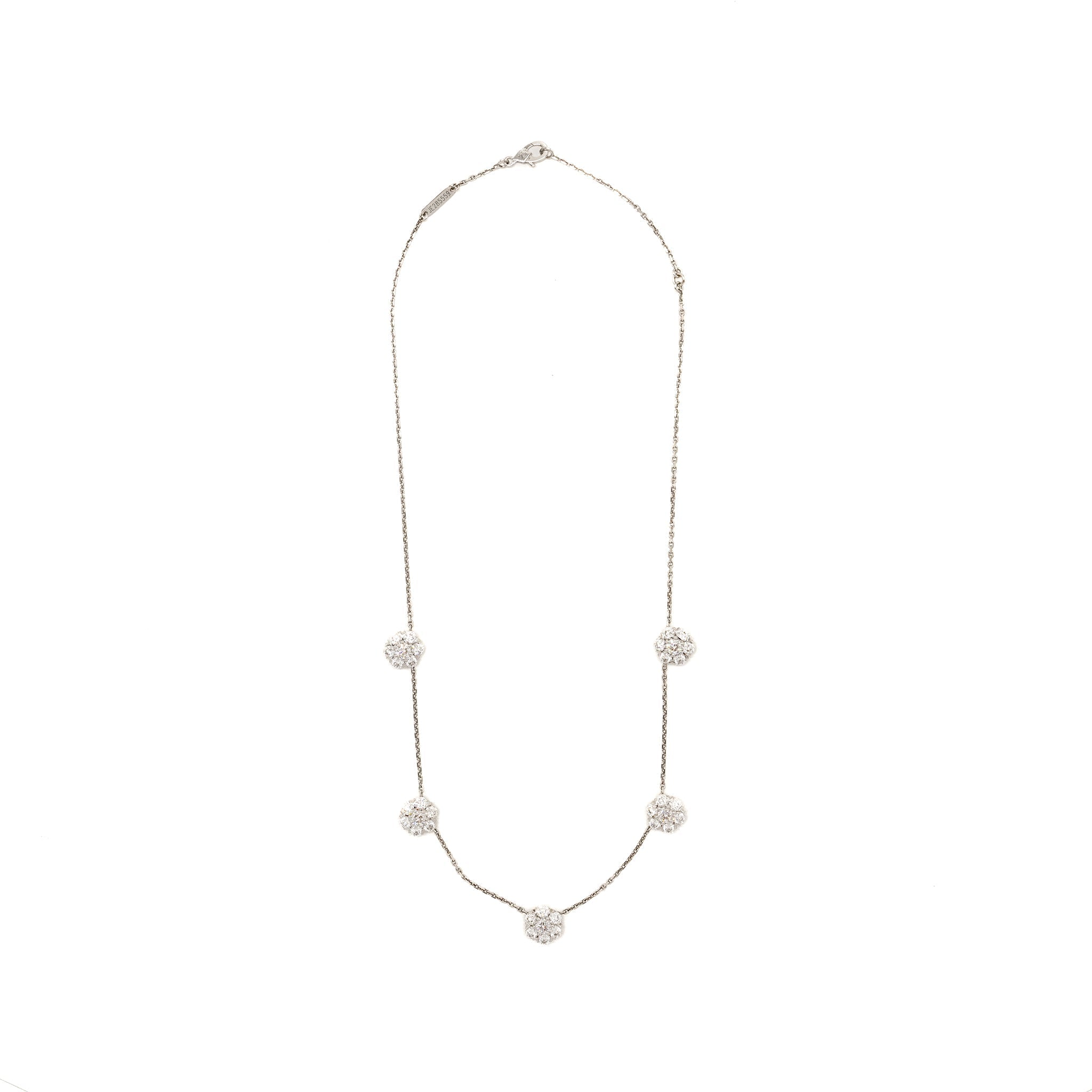VAN CLEEF & ARPELS FLEURETTE 5-FLOWER NECKLACE LARGE MODEL WHITE GOLD DIAMONDS