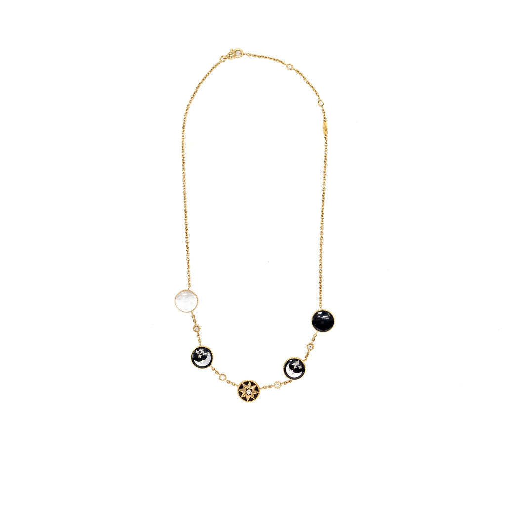DIOR ROSE DES VENTS AND ROSE CELESTE NECKLACE YELLOW/WHITE GOLD/DIAMOND/MOTHER OF PEARL/ONYX