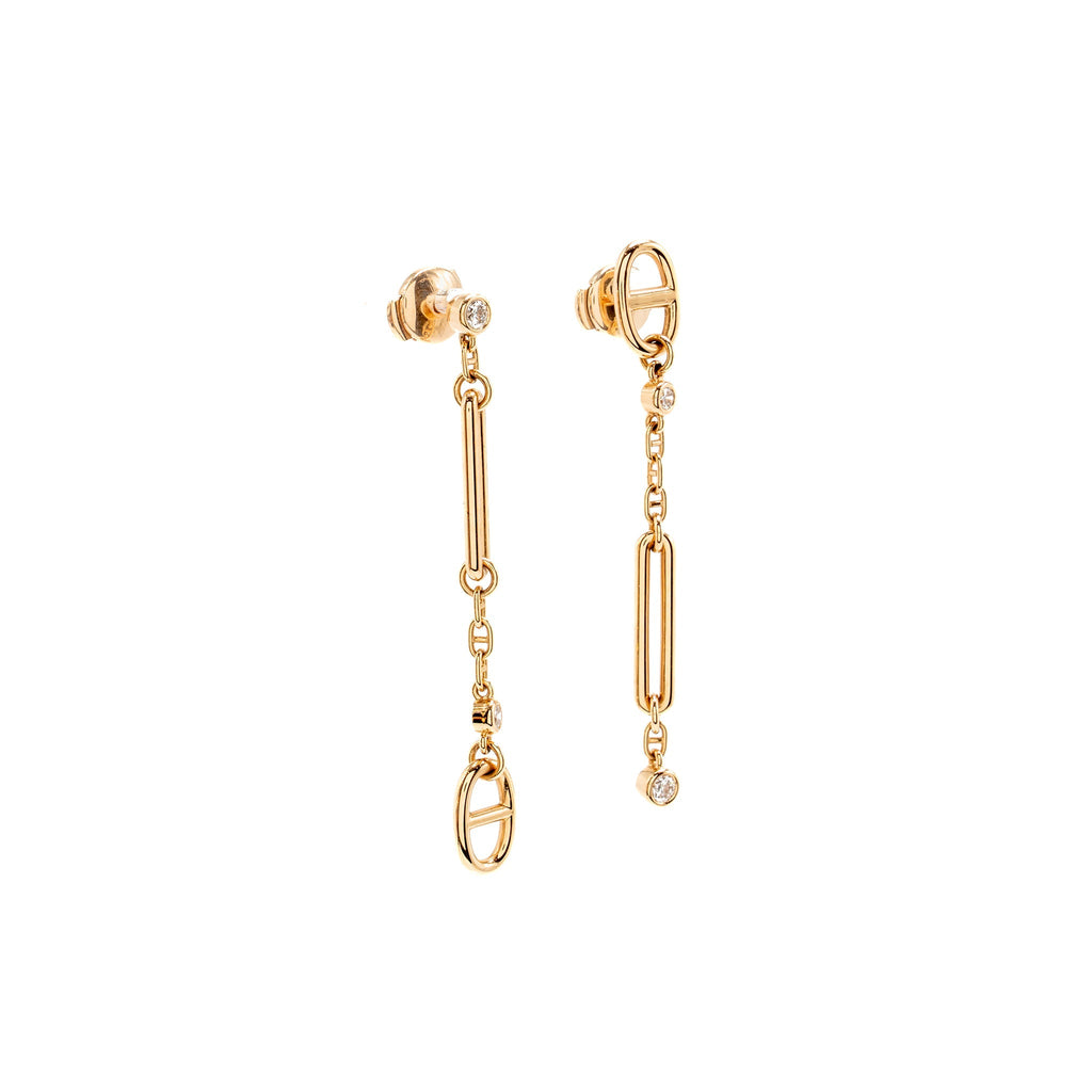 HERMES CHAINE D’ANCRE CHAOS EARRINGS ROSE GOLD DIAMONDS