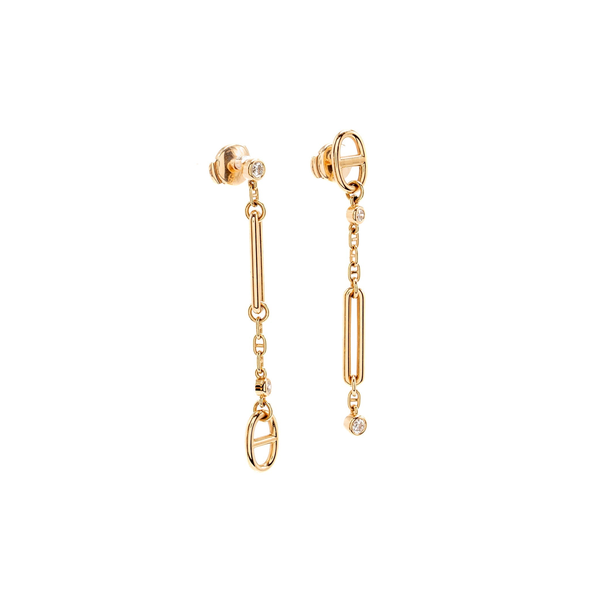 HERMES CHAINE D’ANCRE CHAOS EARRINGS ROSE GOLD DIAMONDS