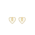 CHANEL GIANT HEART AND CC LOGO EAR CLIPS WITH CRYSTAL GOLD TONE