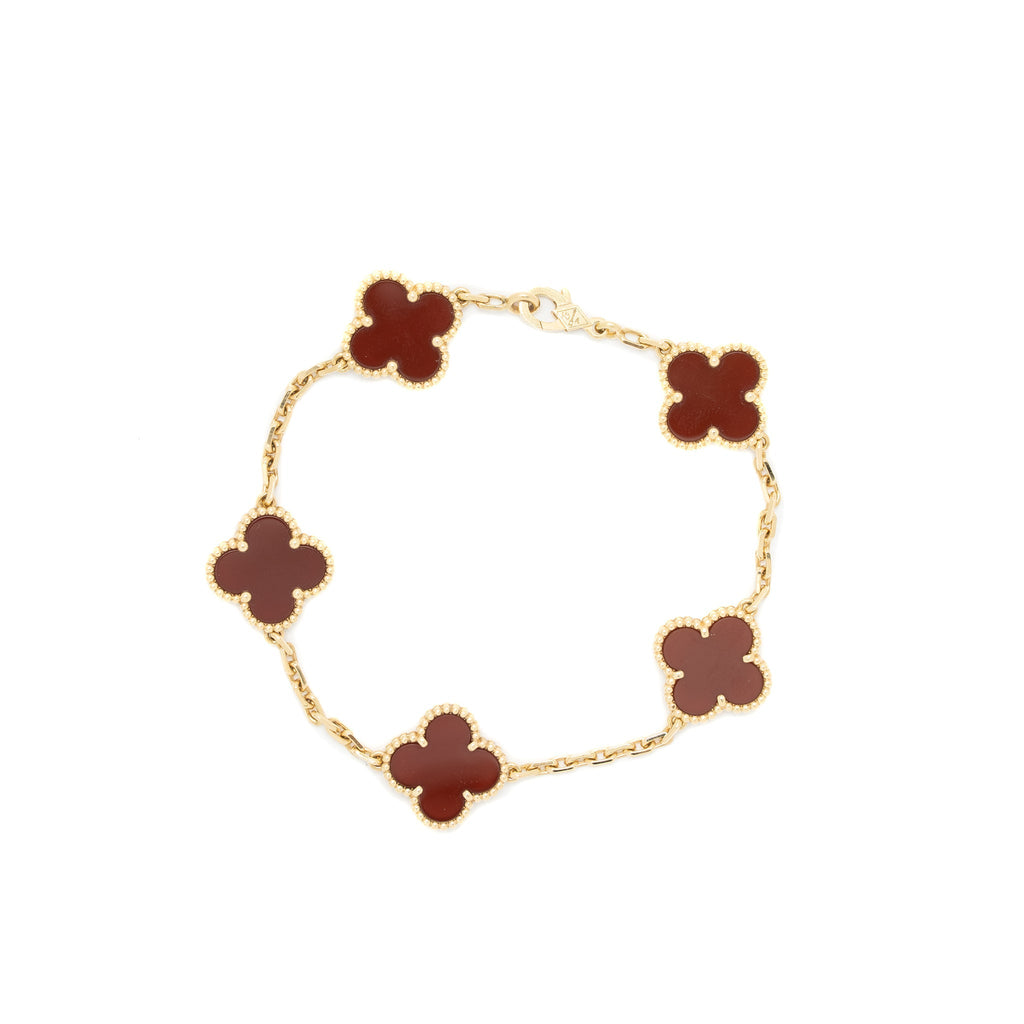 VAN CLEEF & ARPELS VINTAGE ALHAMBRA 5 MOTIFS BRACELET 18K YELLOW GOLD/CARNELIAN