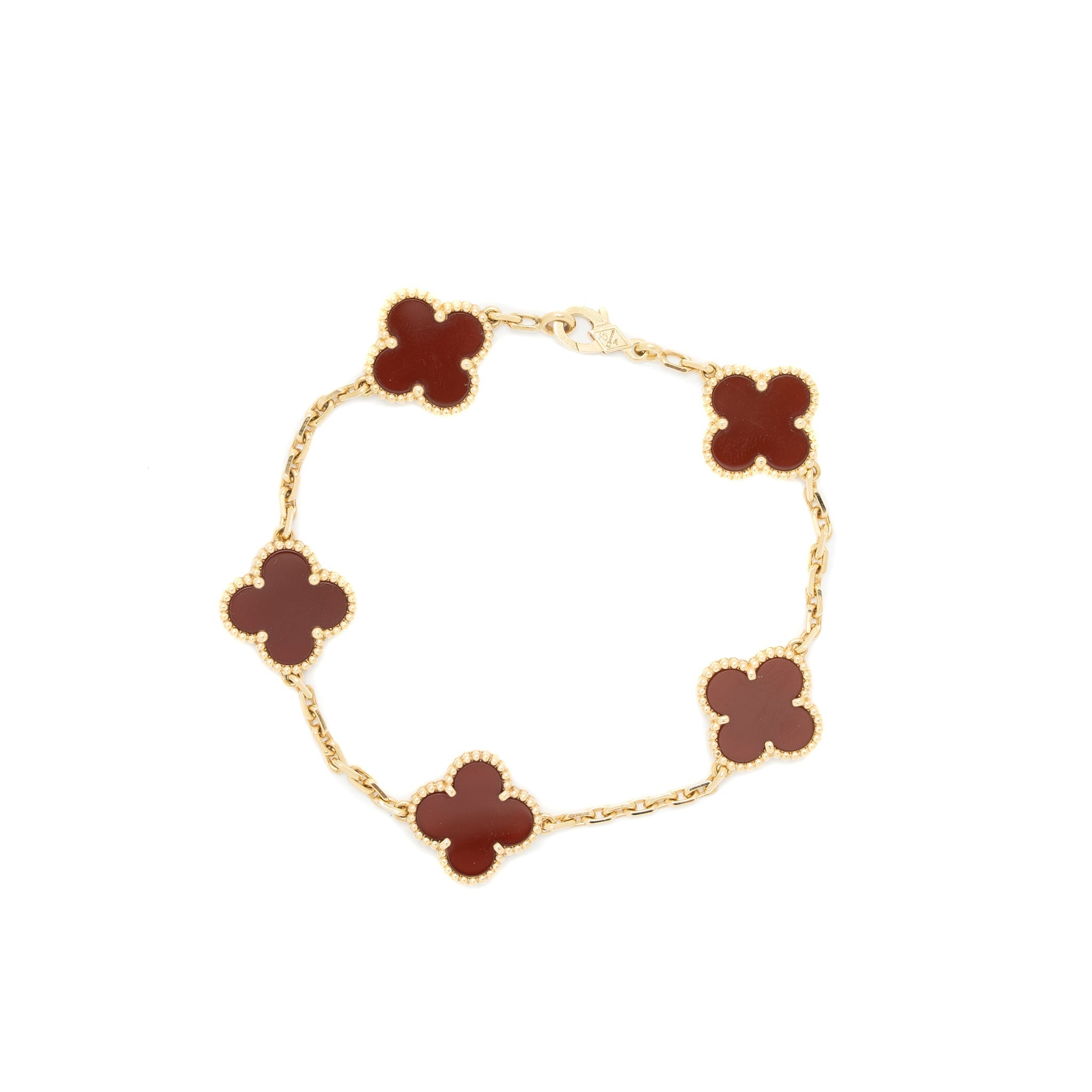 VAN CLEEF & ARPELS VINTAGE ALHAMBRA 5 MOTIFS BRACELET 18K YELLOW GOLD/CARNELIAN