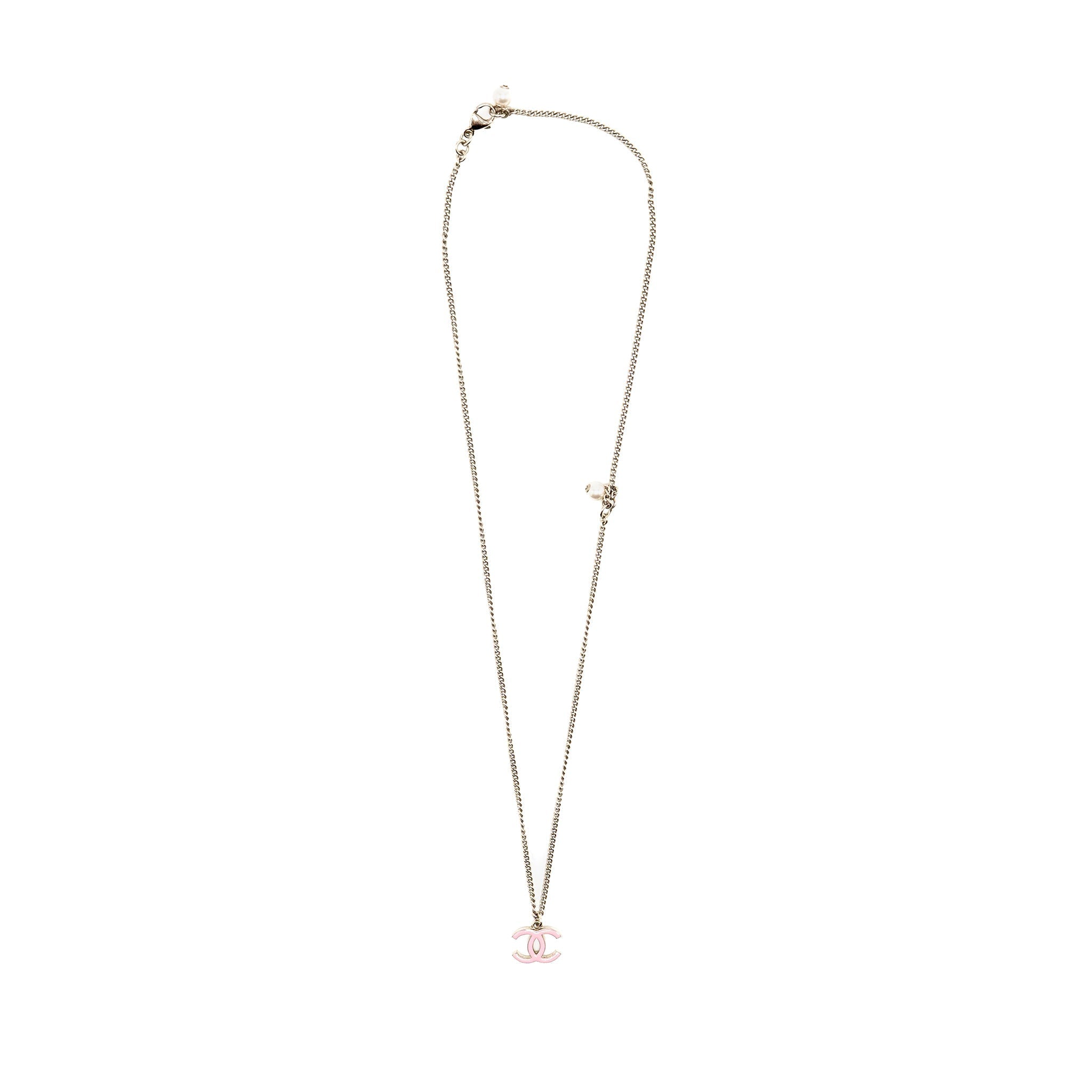 CHANEL CC LOGO NECKLACE PINK / SILVER TONE