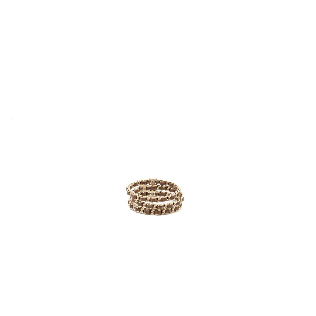 CHANEL 3 LEATHER CHAIN/CC LOGO BRACELET DARK BEIGE BRUSH GHW