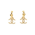 CHANEL CC DROP HEART HOOP EARRINGS CRYSTAL GOLD TONE