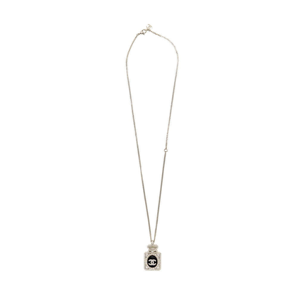 CHANEL NO.5 PERFUME BOTTLE NECKLACE CRYSTAL/LEATHER LIGHT GOLD TONE