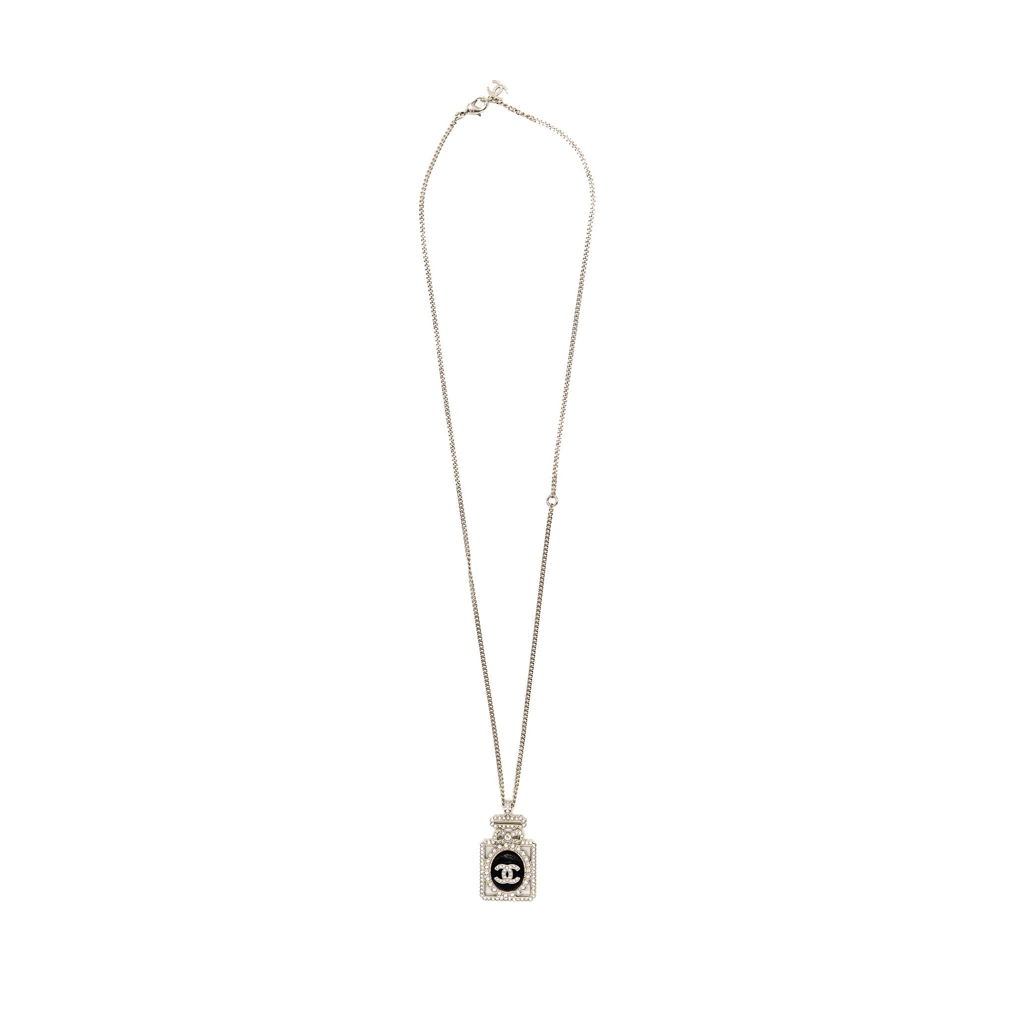 CHANEL NO.5 PERFUME BOTTLE NECKLACE CRYSTAL/LEATHER LIGHT GOLD TONE