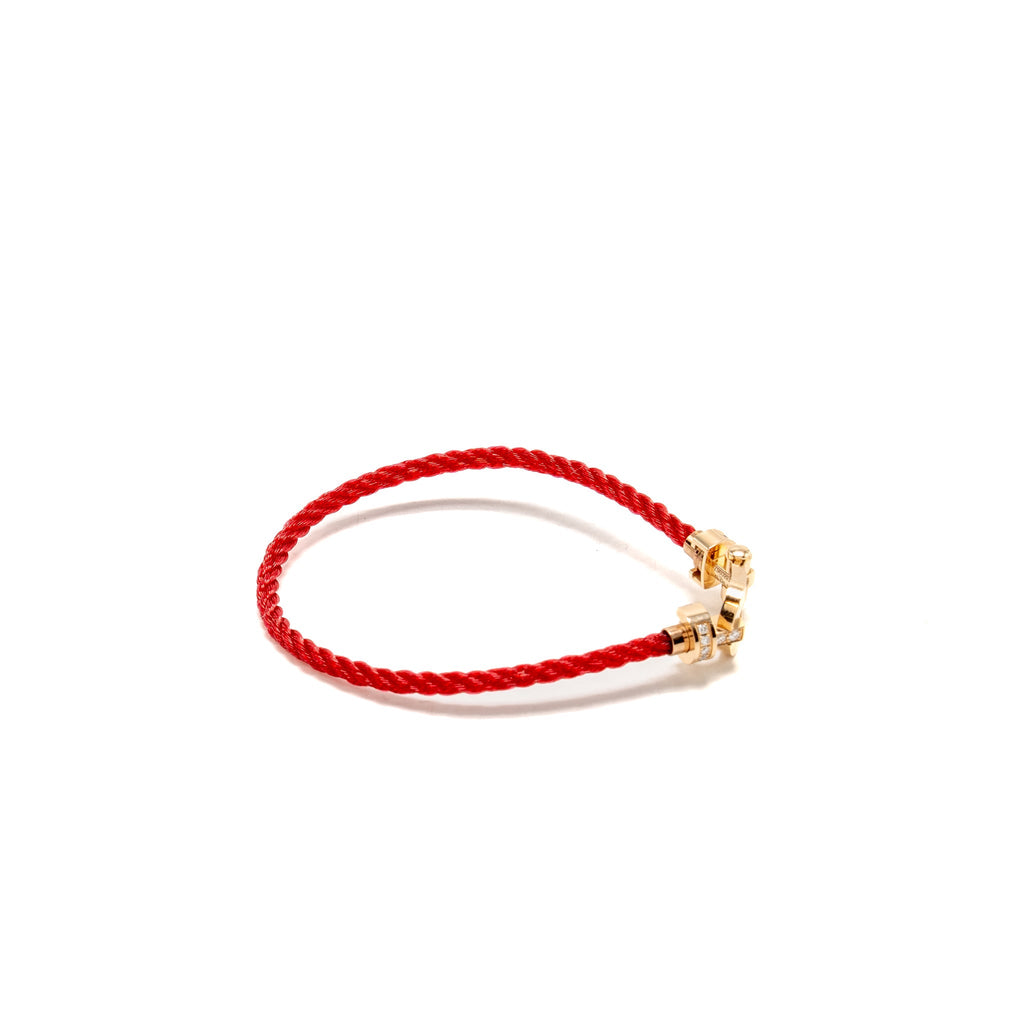 FRED FORCE 10 BRACELET, HALF DIAMONDS BUCKLE WITH RED CABLE PINK GOLD