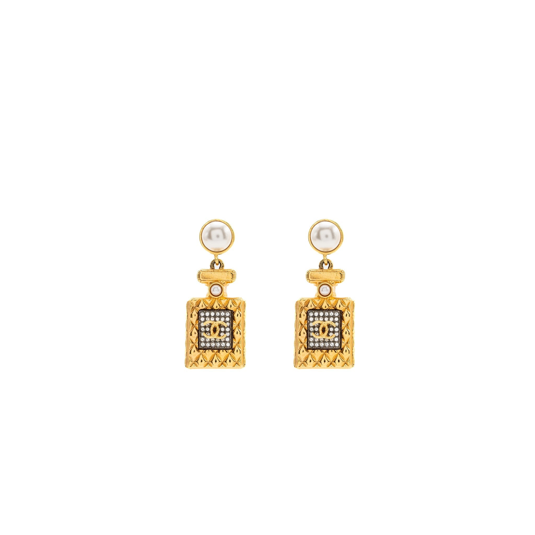 CHANEL PERFUME BOTTLE EARRINGS GOLD TONE