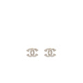 CHANEL KNOT CC LOGO EARRINGS CRYSTAL SILVER TONE
