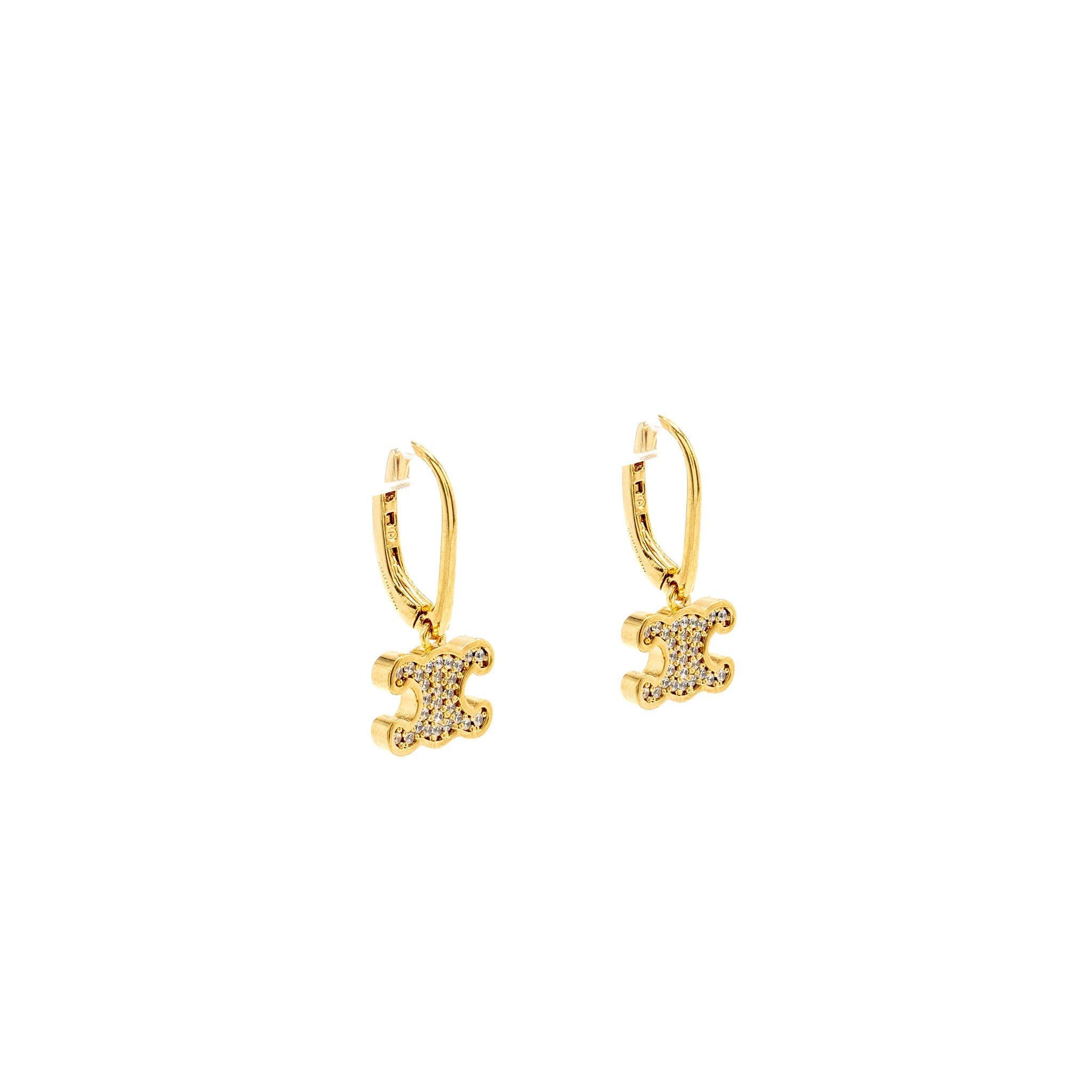 CELINE TRIOMPHE RHINESTONE EARRINGS IN BRASS WITH GOLD FINISH AND CRYSTALS