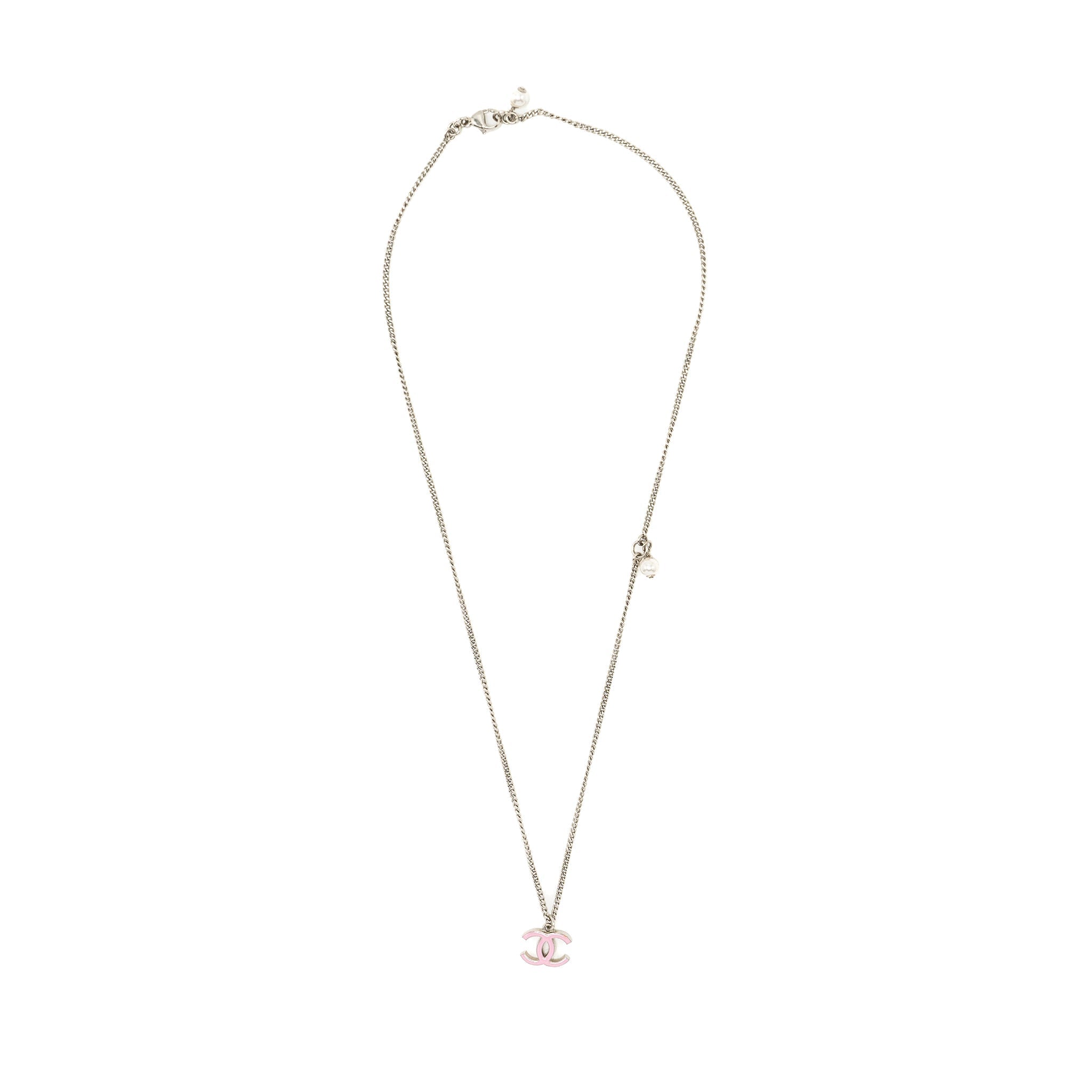CHANEL CC LOGO NECKLACE PINK / SILVER TONE