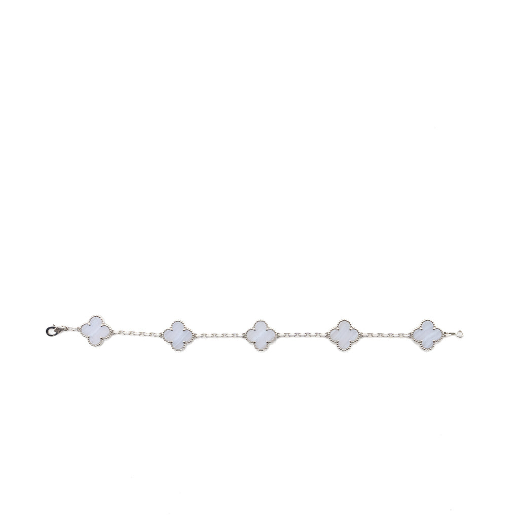 VAN CLEEF & ARPELS VINTAGE ALHAMBRA BRACELET 5 MOTIF CHALCEDONY WHITE GOLD