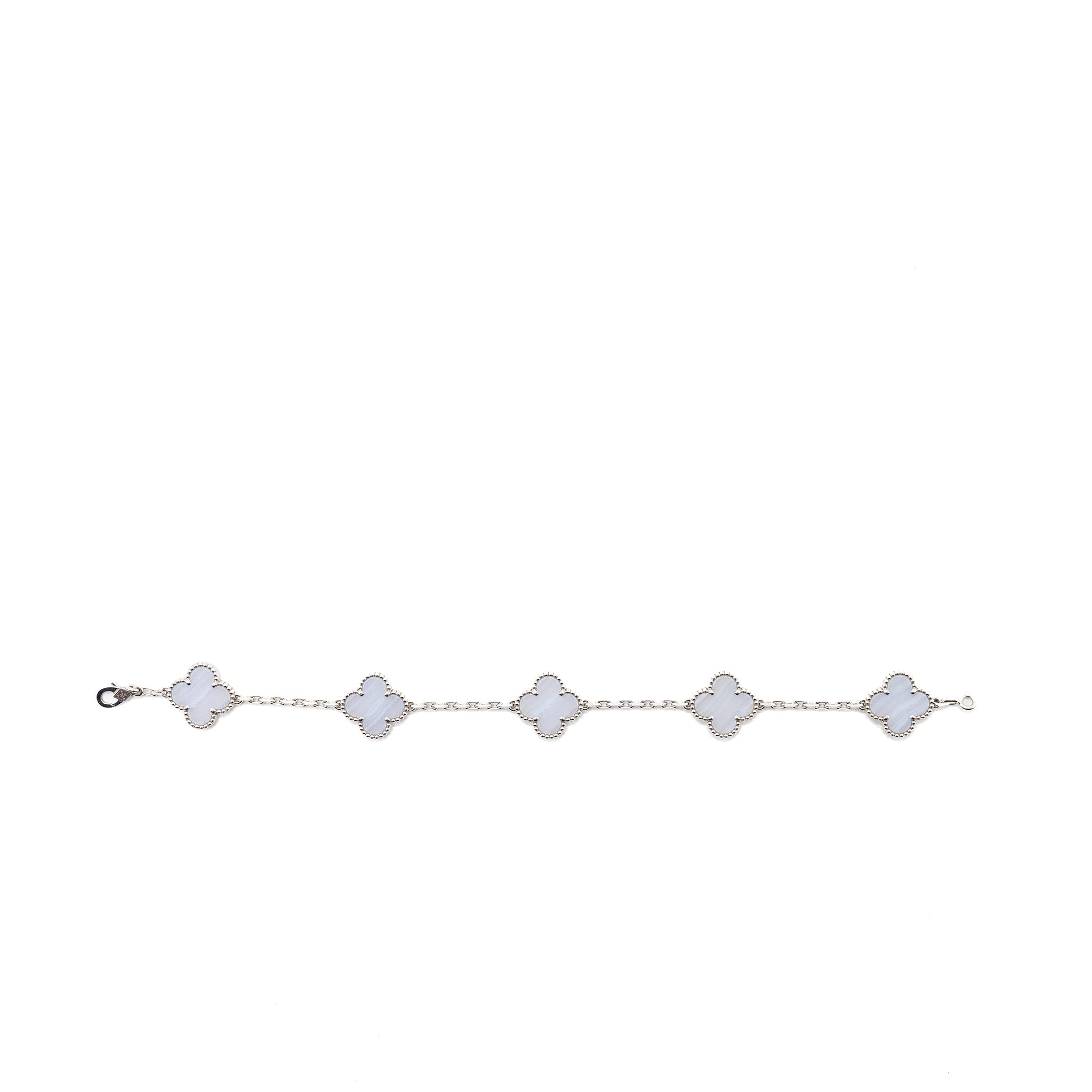 VAN CLEEF & ARPELS VINTAGE ALHAMBRA BRACELET 5 MOTIF CHALCEDONY WHITE GOLD
