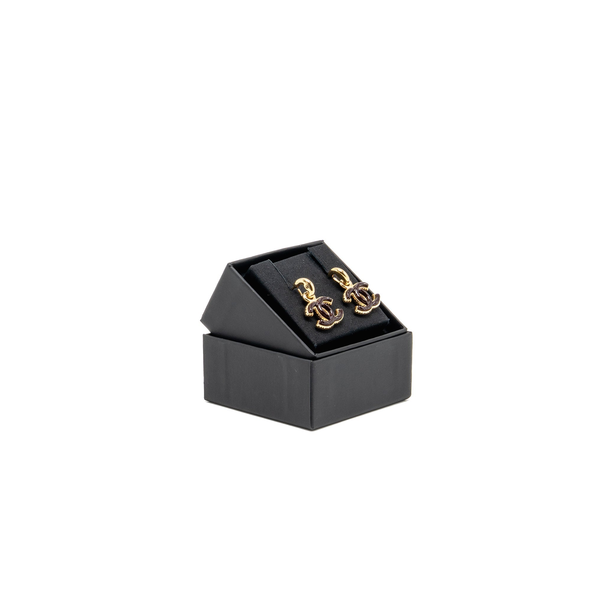 CHANEL CC LOGO DROP EARRINGS BURGUNDY / GOLD TONE