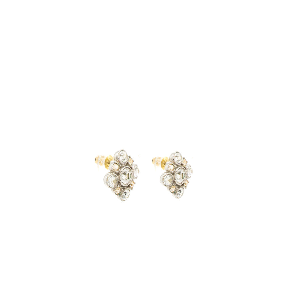 CHANEL QUILTED EARRING CRYSTAL SILVER TONE