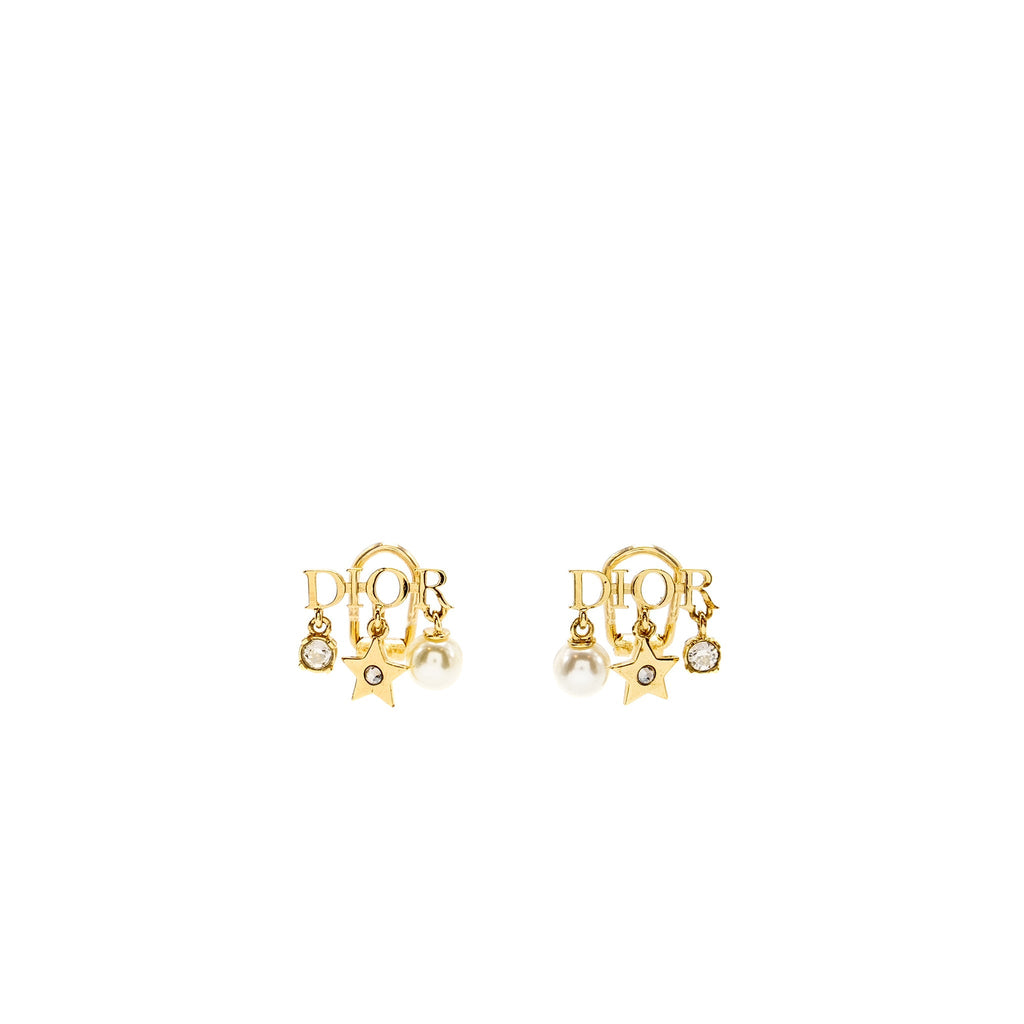 DIOR CD LOGO EAR CLIPS PEARL GOLD TONE
