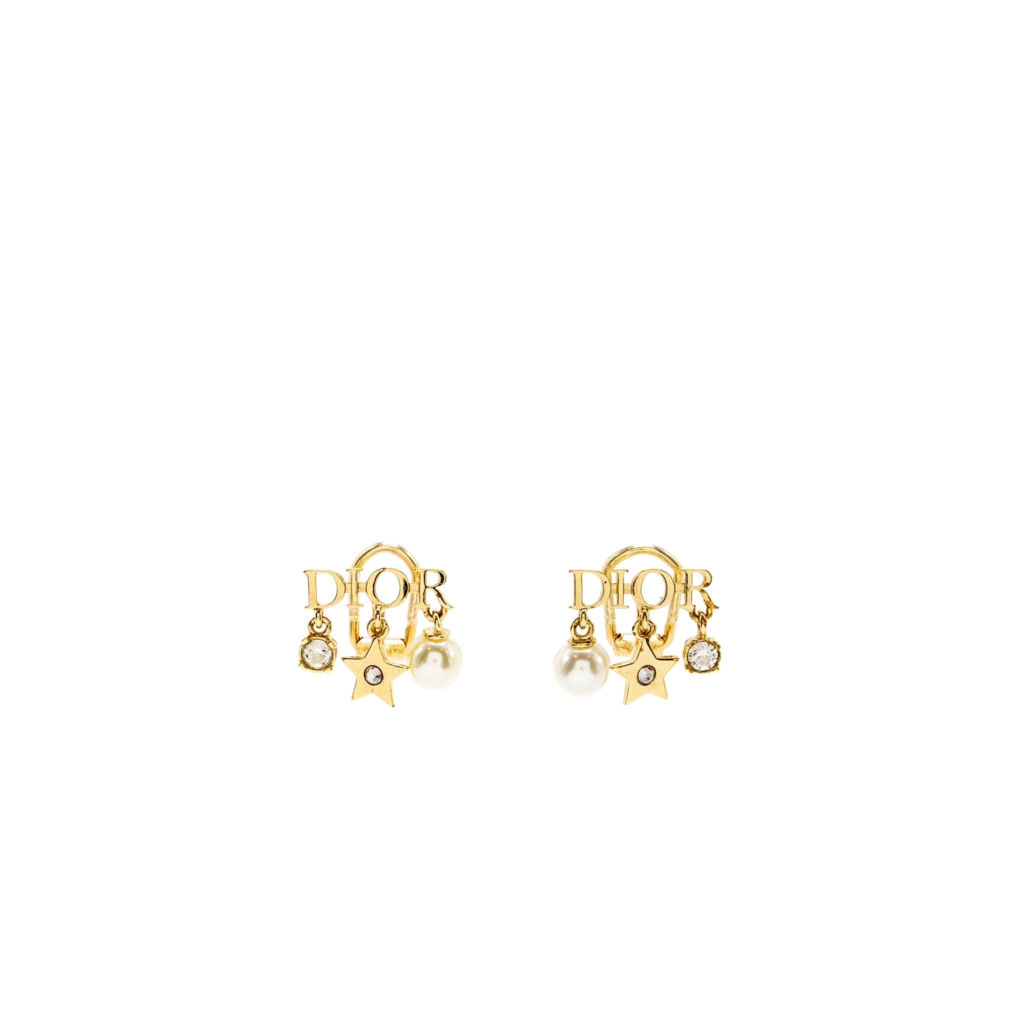 DIOR CD LOGO EAR CLIPS PEARL GOLD TONE