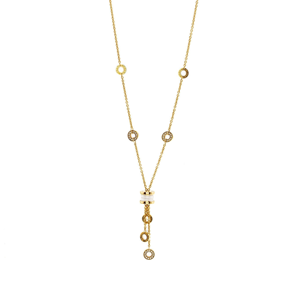 BVLGARI B.ZERO1 NECKLACE WHITE CERAMIC ROSE GOLD, DIAMONDS