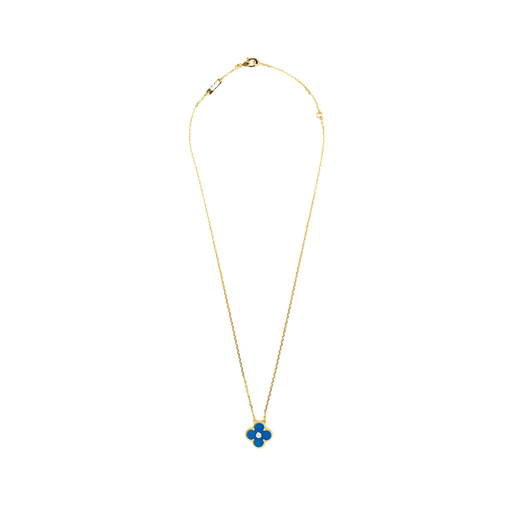 VAN CLEEF & ARPELS VINTAGE ALHAMBRA PENDANT, CELESTIAL BLUE SEVRES PROCELAIN YELLOW GOLD, DIAMOND