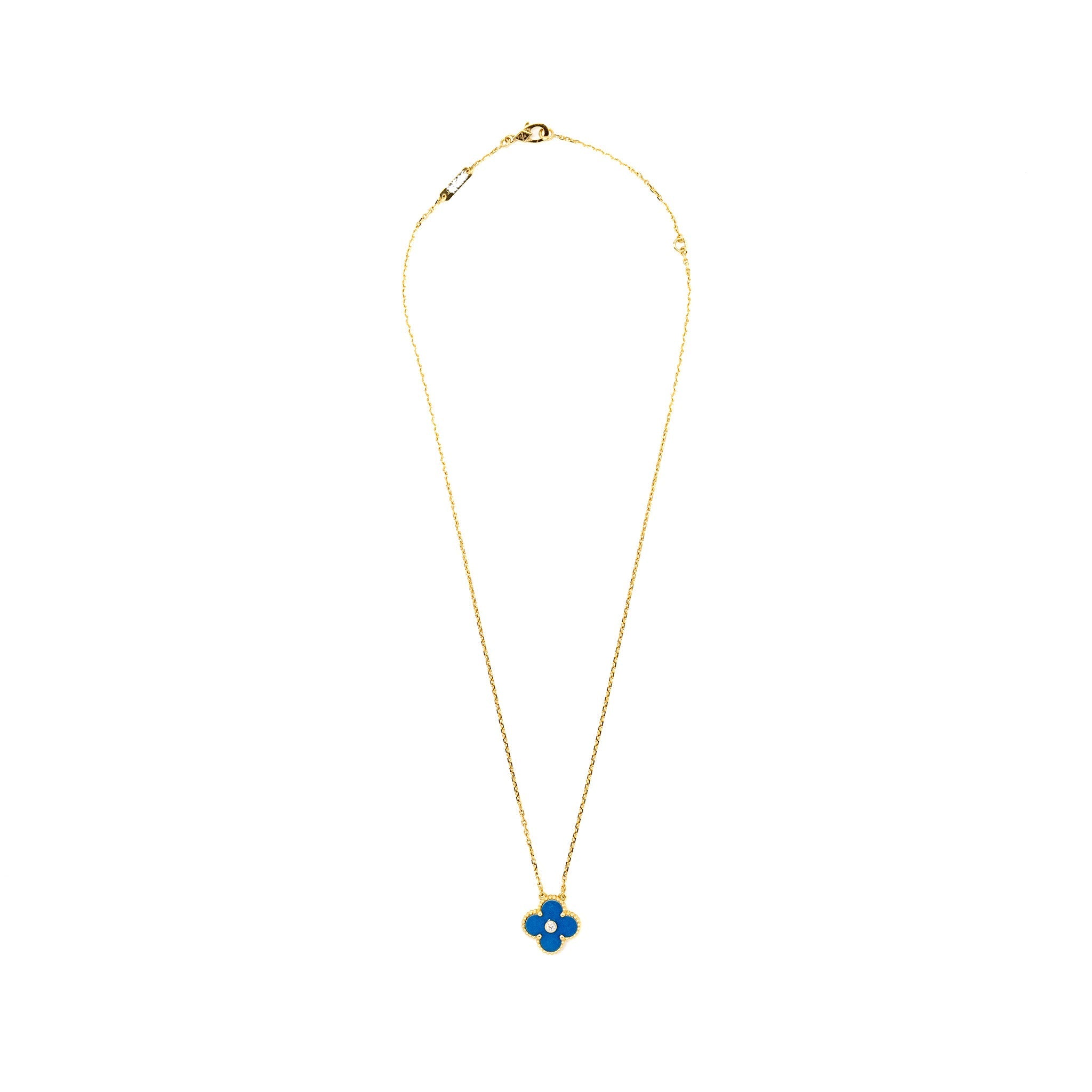 VAN CLEEF & ARPELS VINTAGE ALHAMBRA PENDANT, CELESTIAL BLUE SEVRES PROCELAIN YELLOW GOLD, DIAMOND