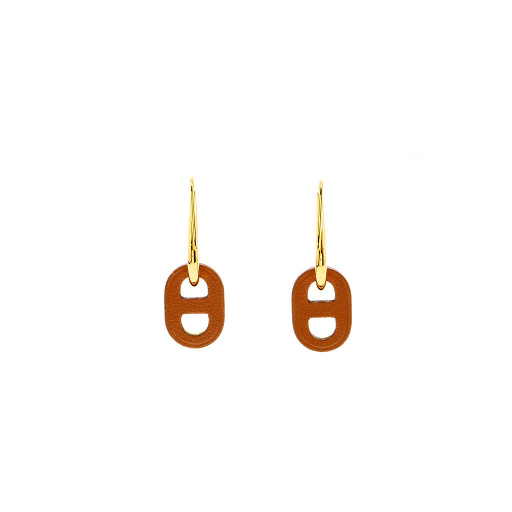 HERMES O’MAILLON EARRINGS CALFSKIN/ GOLD TONE