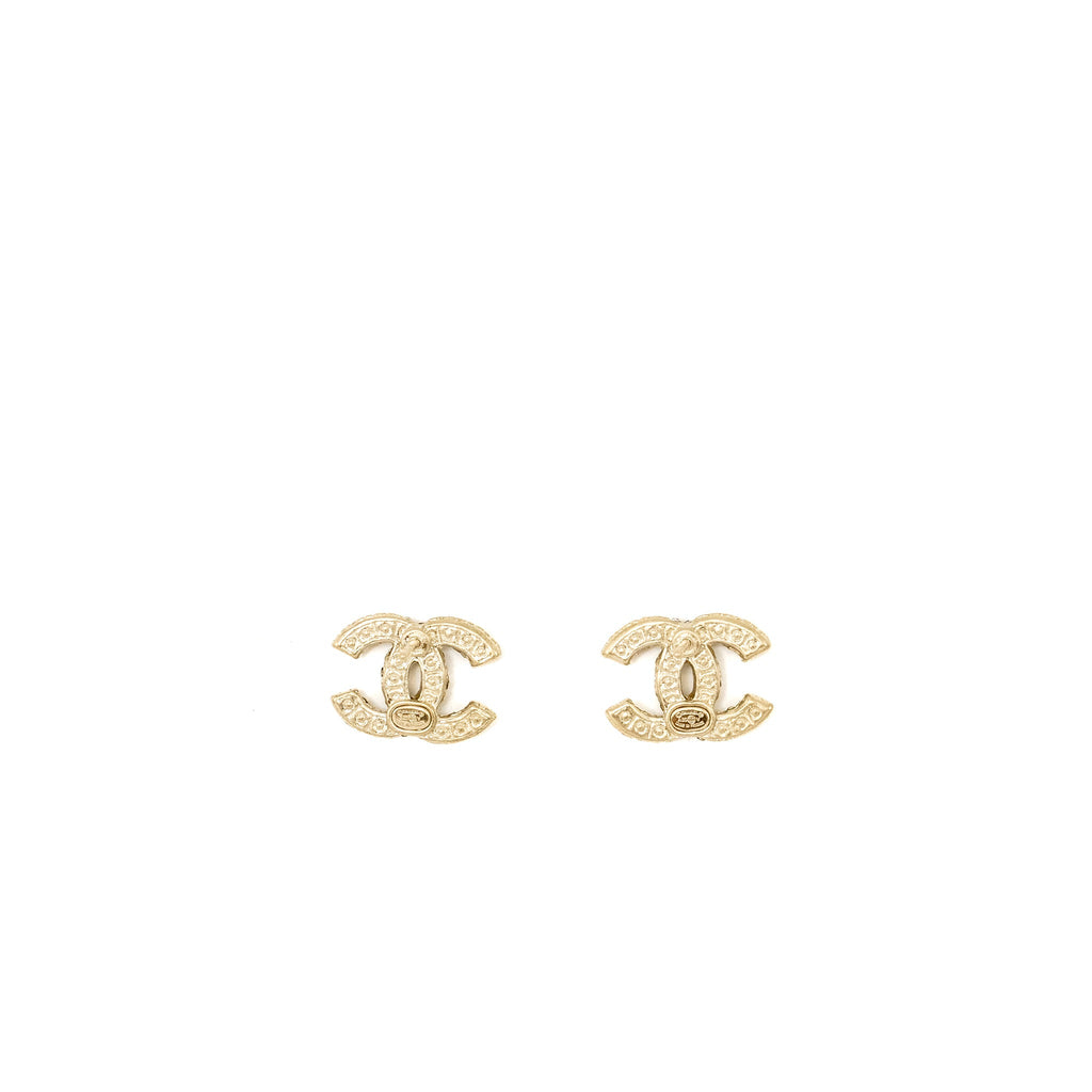 CHANEL CC LOGO EARRINGS PEARL/CRYSTAL LIGHT GOLD TONE