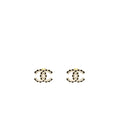 CHANEL 24B CC LOGO DETAILED EARRINGS BLACK/ WHITE/ LIGHT GOLD TONE
