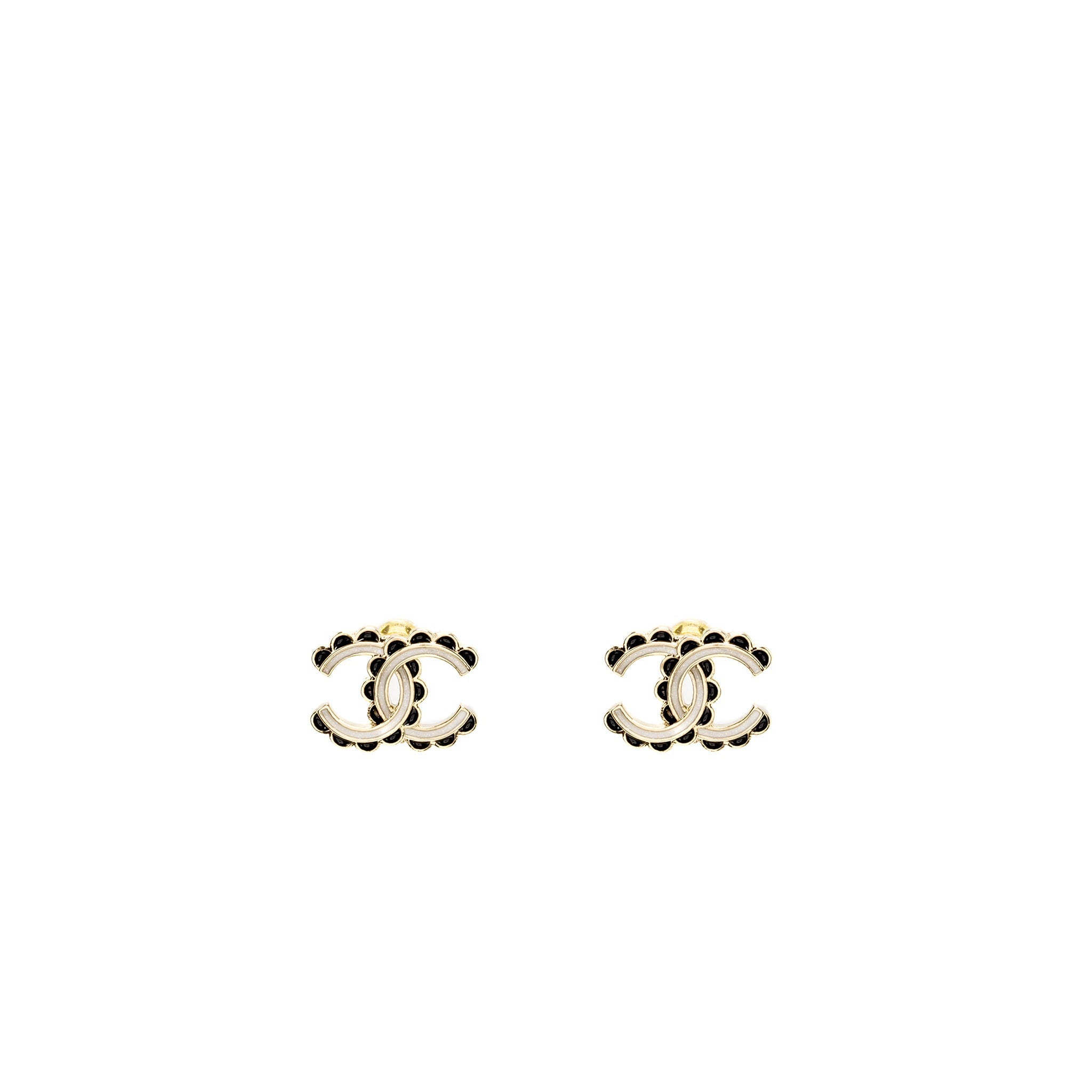 CHANEL 24B CC LOGO DETAILED EARRINGS BLACK/ WHITE/ LIGHT GOLD TONE