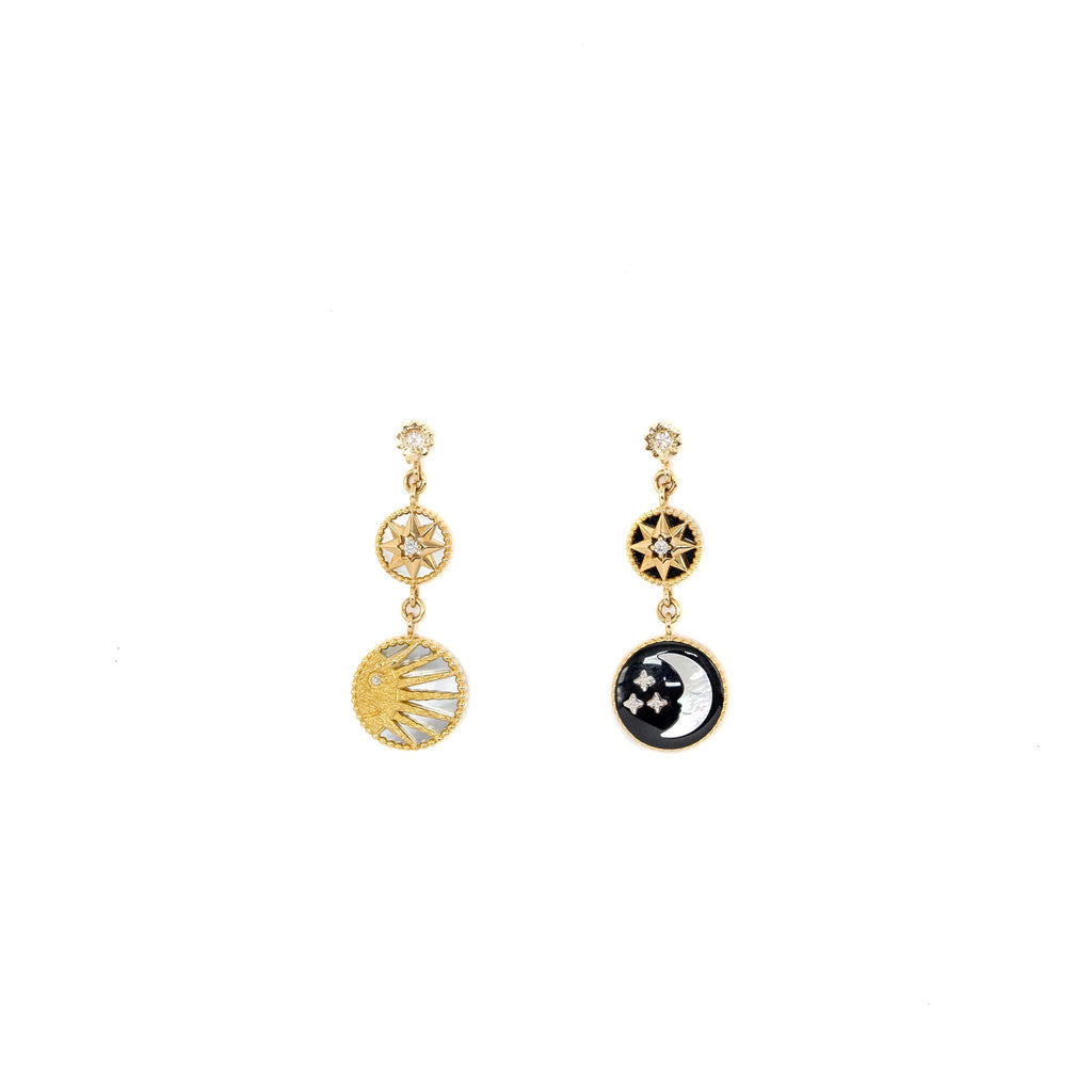 DIOR ROSE DES VENTS AND ROSE CELESTE EARRINGS YELLOW/WHITE GOLD/DIAMOND/MOTHER OF PEARL/ONYX
