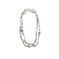 CHANEL CRYSTAL/PEARL CC LOGO LONG NECKLACE SILVER TONE