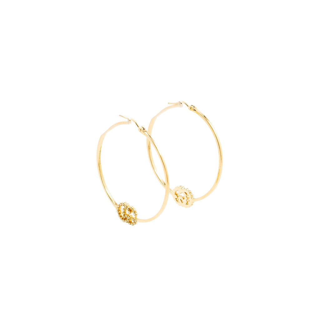 GUCCI GG LOGO LARGE RUNNING HOOP EARRINGS 18K YELLOW GOLD/DIAMONDS