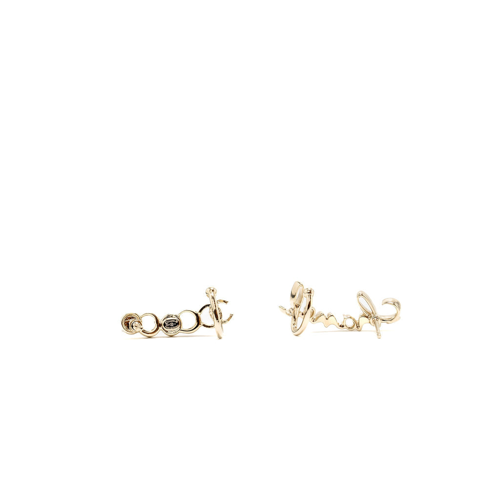 CHANEL COCO CHANEL LETTER EARRINGS LIGHT GOLD TONE