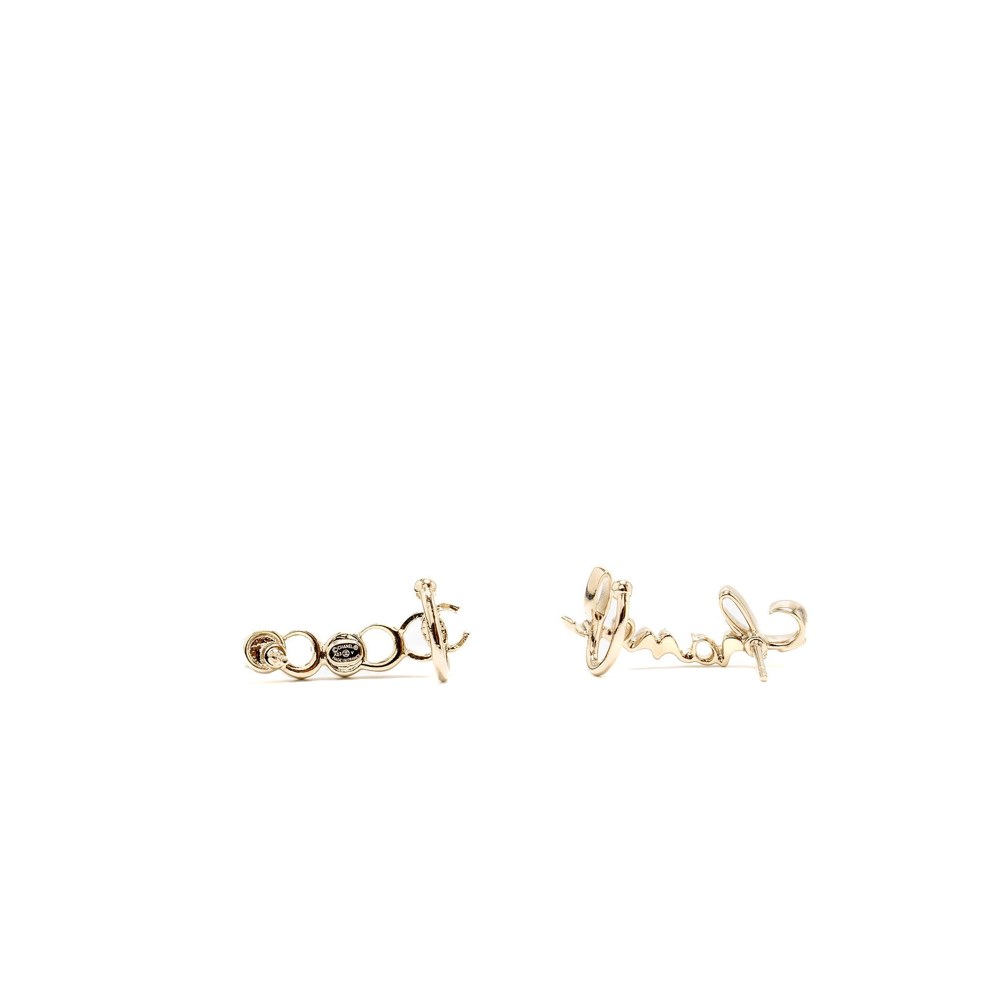 CHANEL COCO CHANEL LETTER EARRINGS LIGHT GOLD TONE