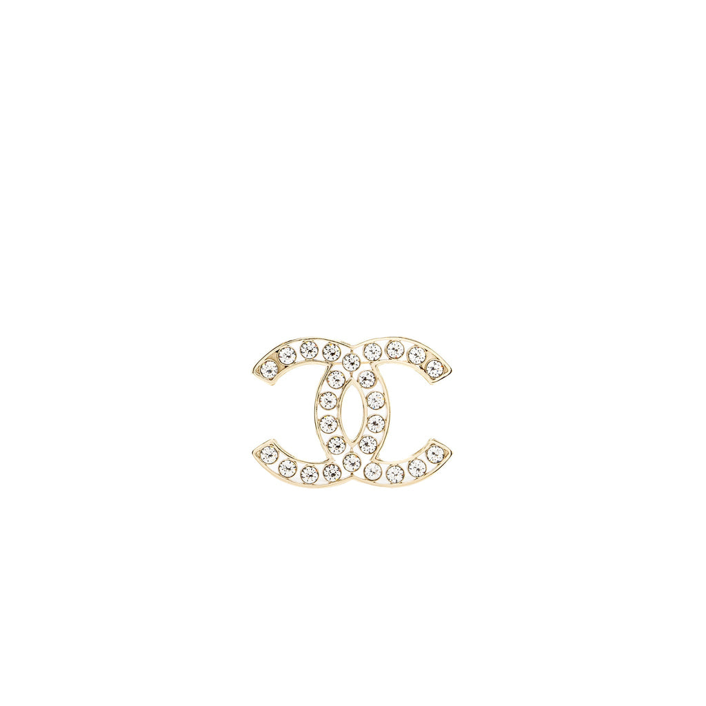 CHANEL CC LOGO BROOCH CRYSTAL LIGHT GOLD TONE