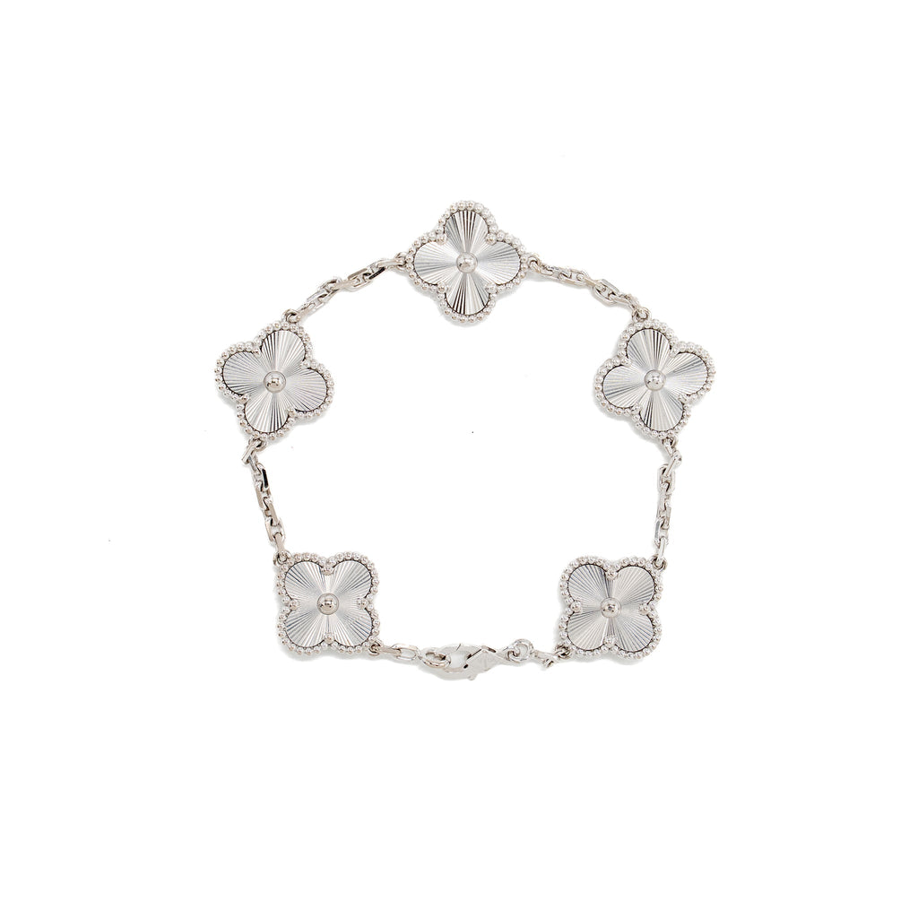 VAN CLEEF & ARPELS VINTAGE ALHAMBRA BRACELET 5 MOTIFS GUILLOCHE WHITE GOLD