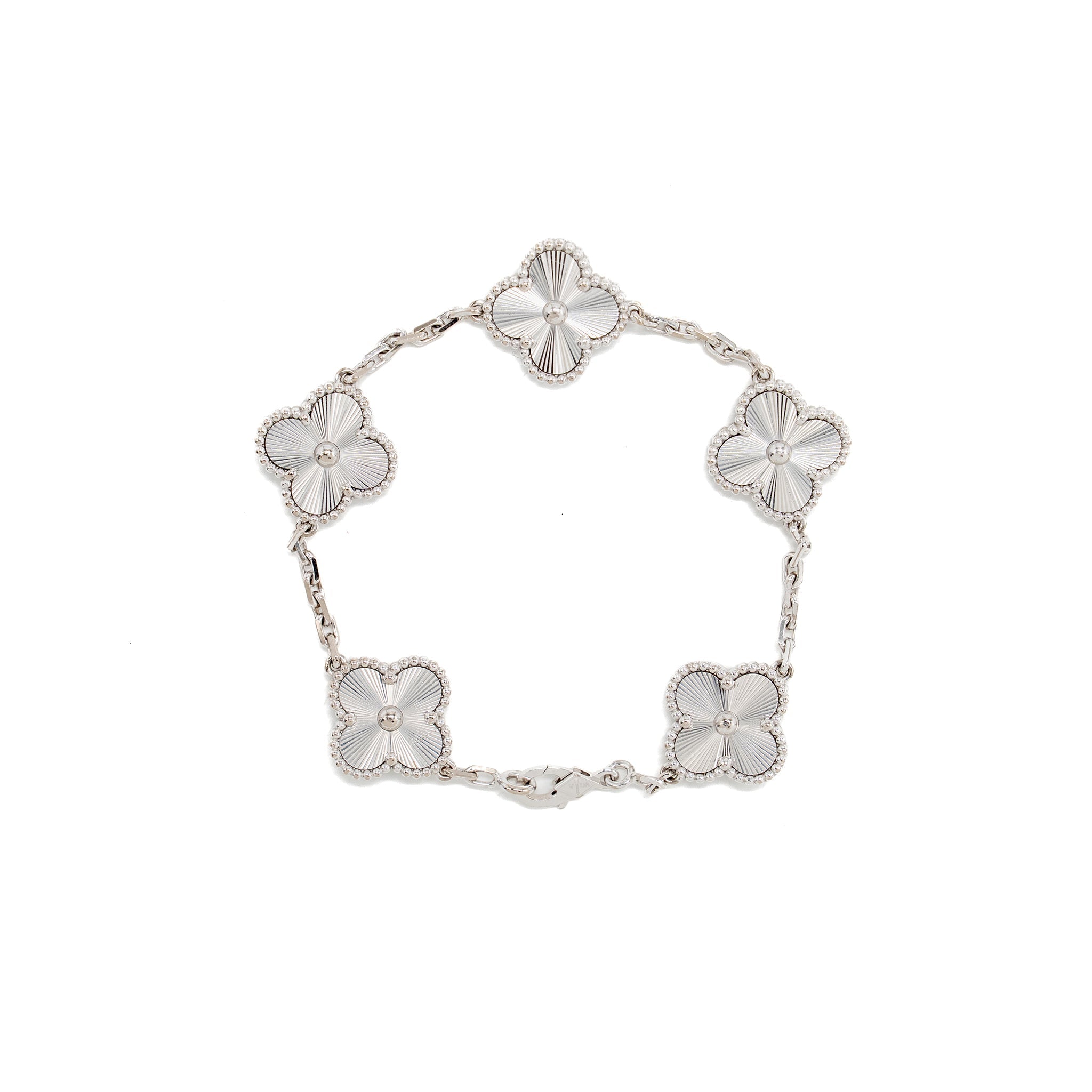 VAN CLEEF & ARPELS VINTAGE ALHAMBRA BRACELET 5 MOTIFS GUILLOCHE WHITE GOLD