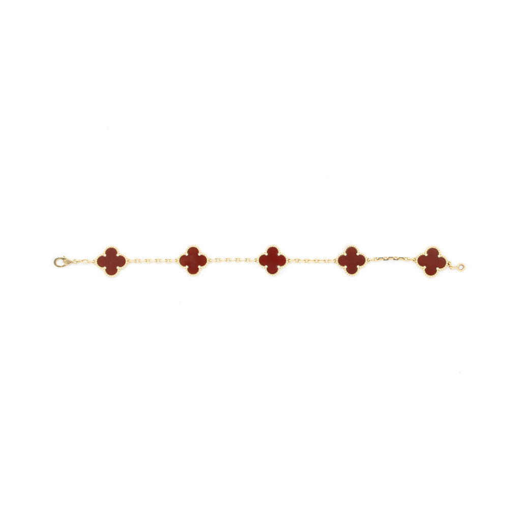 VAN CLEEF & ARPELS VINTAGE ALHAMBRA 5 MOTIFS BRACELET 18K YELLOW GOLD/CARNELIAN