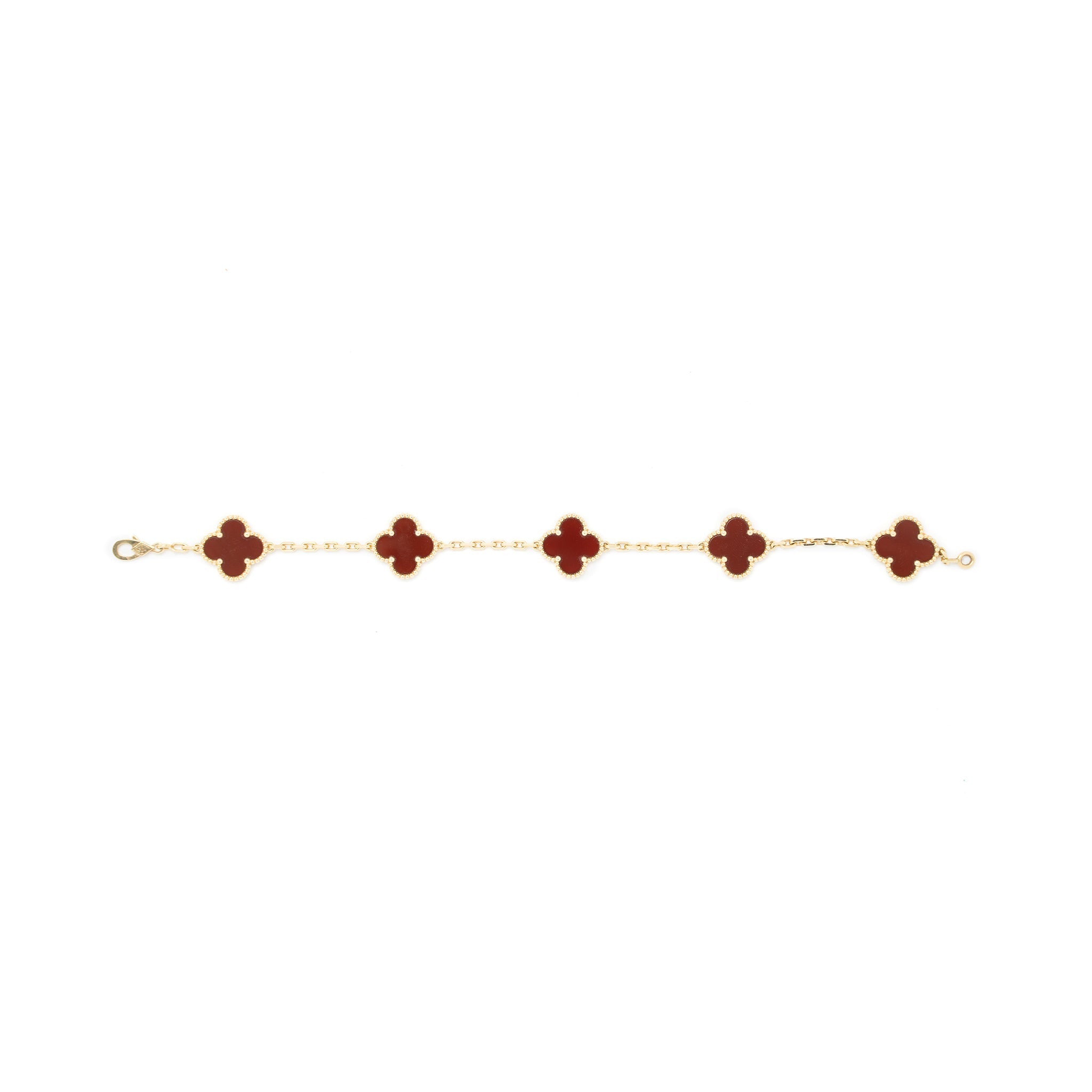 VAN CLEEF & ARPELS VINTAGE ALHAMBRA 5 MOTIFS BRACELET 18K YELLOW GOLD/CARNELIAN