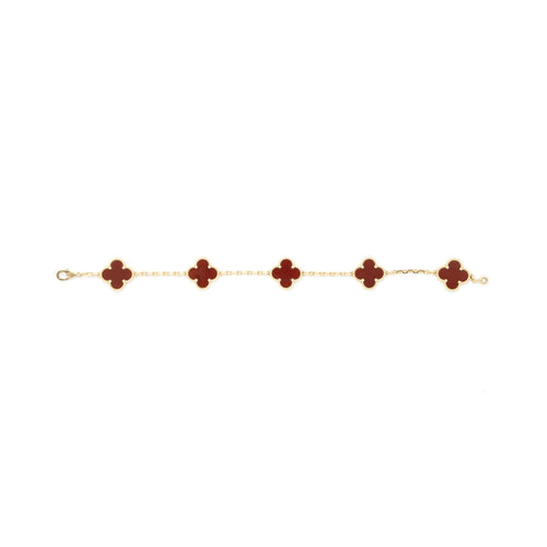 VAN CLEEF & ARPELS VINTAGE ALHAMBRA 5 MOTIFS BRACELET 18K YELLOW GOLD/CARNELIAN