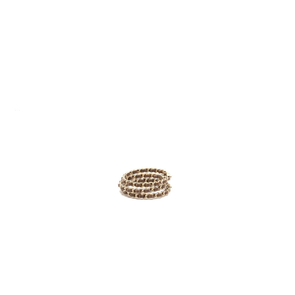 CHANEL 3 LEATHER CHAIN/CC LOGO BRACELET DARK BEIGE BRUSH GHW