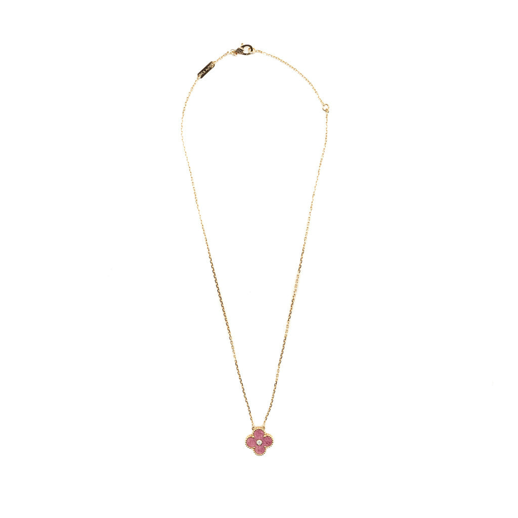 VAN CLEEF AND ARPELS 2021 HOLIDAY LIMITED VINTAGE ALHAMBRA PENDANT, ROSE GOLD/DIAMOND/RHODONITE