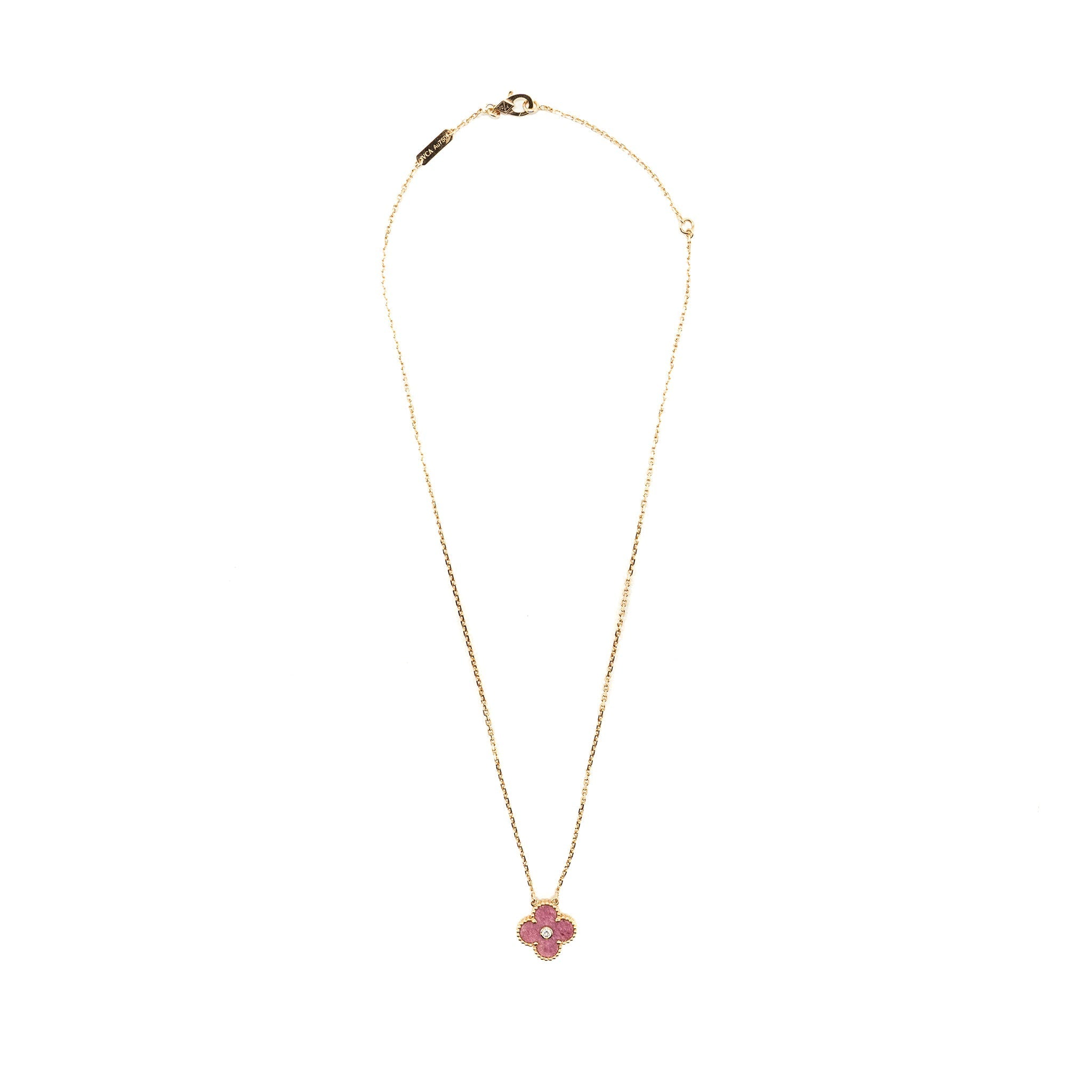 VAN CLEEF AND ARPELS 2021 HOLIDAY LIMITED VINTAGE ALHAMBRA PENDANT, ROSE GOLD/DIAMOND/RHODONITE