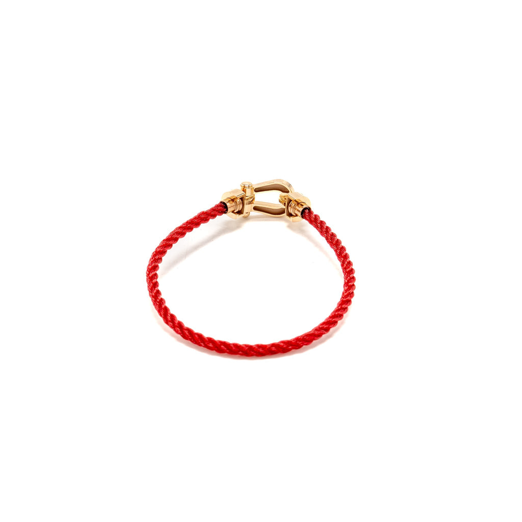 FRED FORCE 10 BRACELET, HALF DIAMONDS BUCKLE WITH RED CABLE PINK GOLD